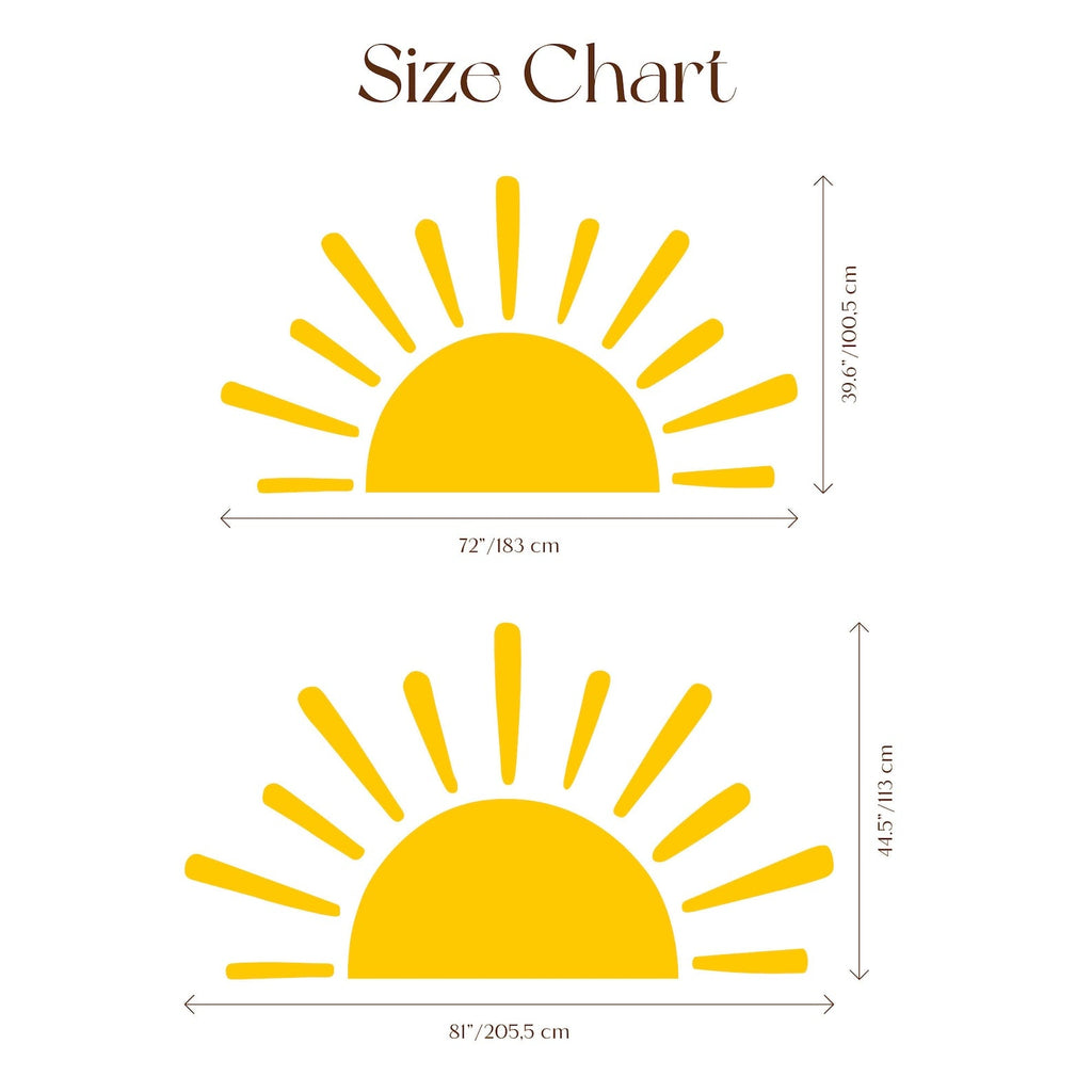 Large Half Sun Wall Decal - Nursery Decor | Kids Room Wall Art | Removable Sunburst Wall Stickers