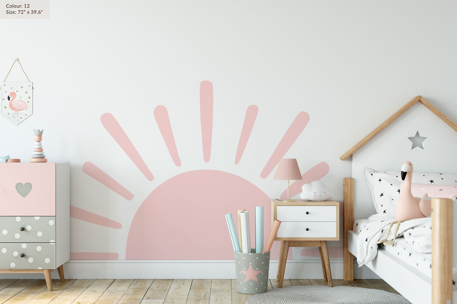 Large Half Sun Wall Decal - Nursery Decor | Kids Room Wall Art | Removable Sunburst Wall Stickers