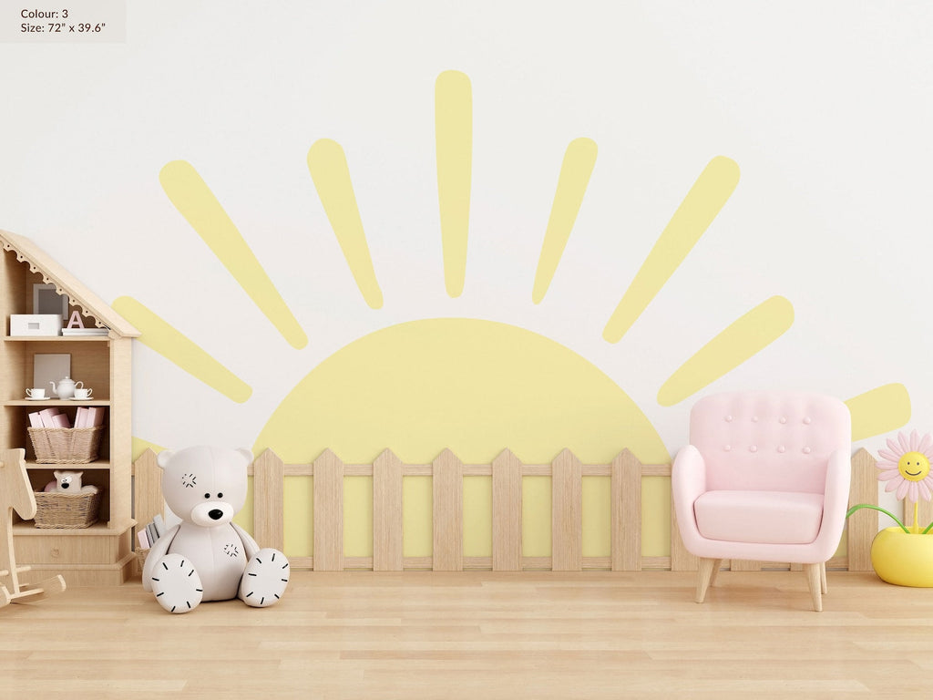 Large Half Sun Wall Decal - Nursery Decor | Kids Room Wall Art | Removable Sunburst Wall Stickers