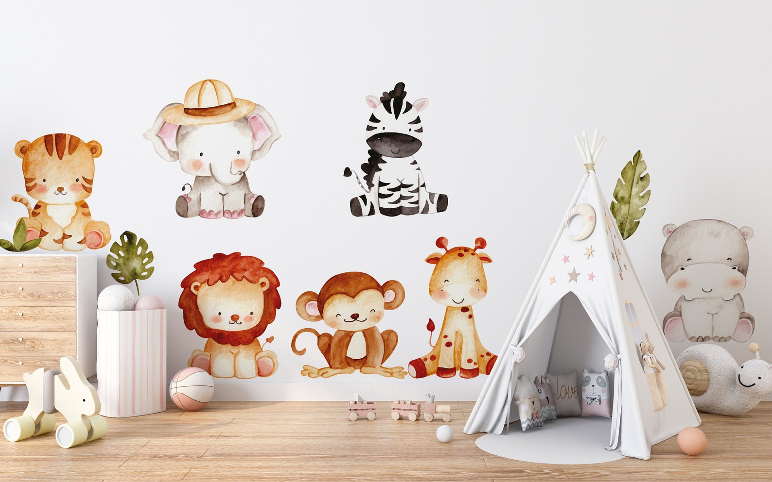 Jungle Wall Decals | Safari Animal Nursery Decor | Kids Room Decal | Reusable and Removable Wall Stickers