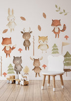 Forest Animals Nursery Wall Decal | Woodland Nursery Decal | Watercolor Bear, Deer, Owl, Fox, Rabbit Stickers | Peel and Stick Wall Decal