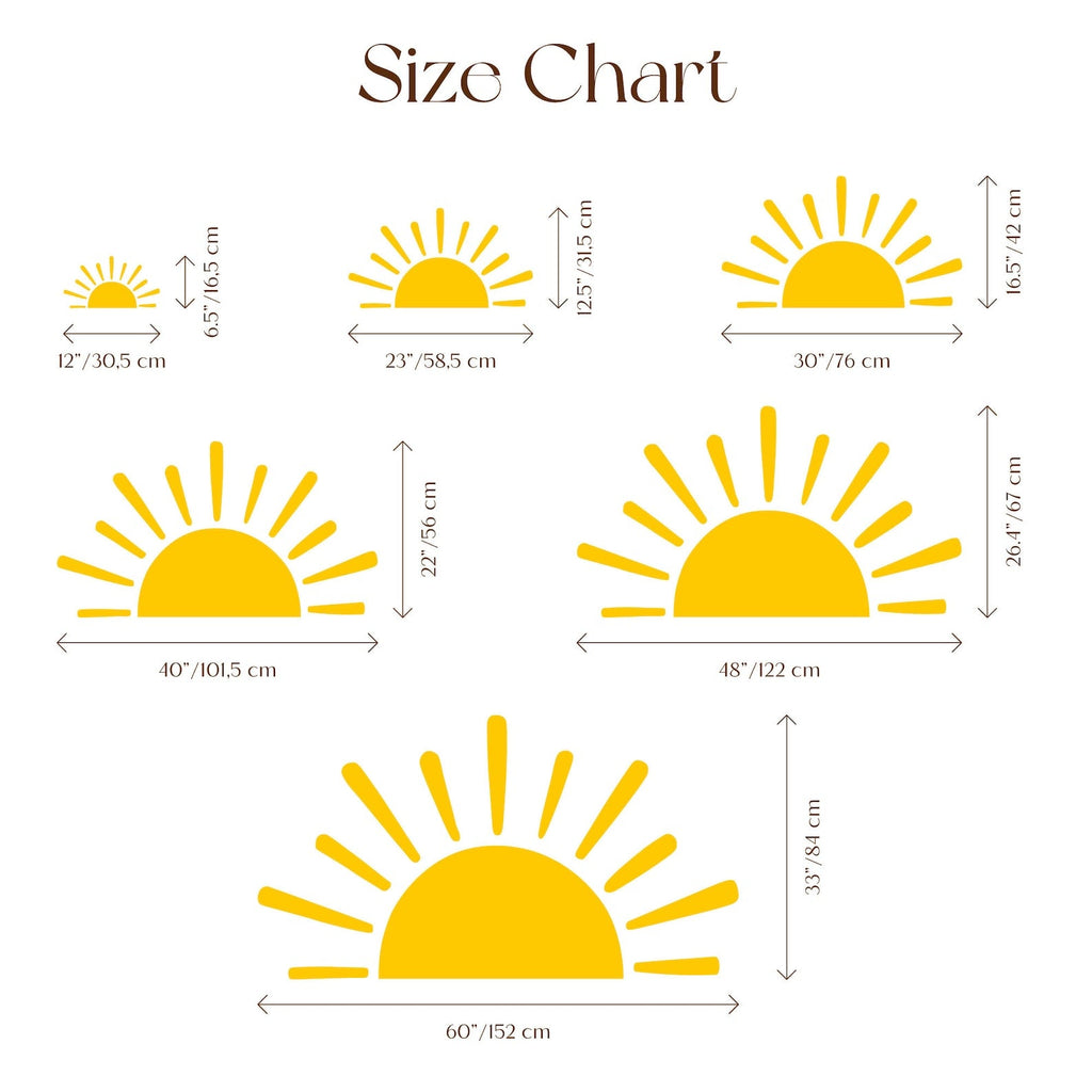 Large Half Sun Wall Decal - Nursery Decor | Kids Room Wall Art | Removable Sunburst Wall Stickers
