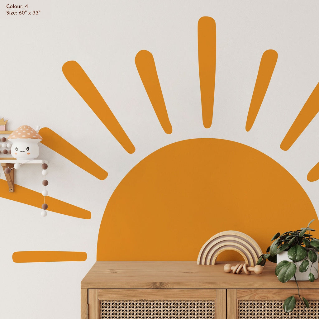 Large Half Sun Wall Decal - Nursery Decor | Kids Room Wall Art | Removable Sunburst Wall Stickers