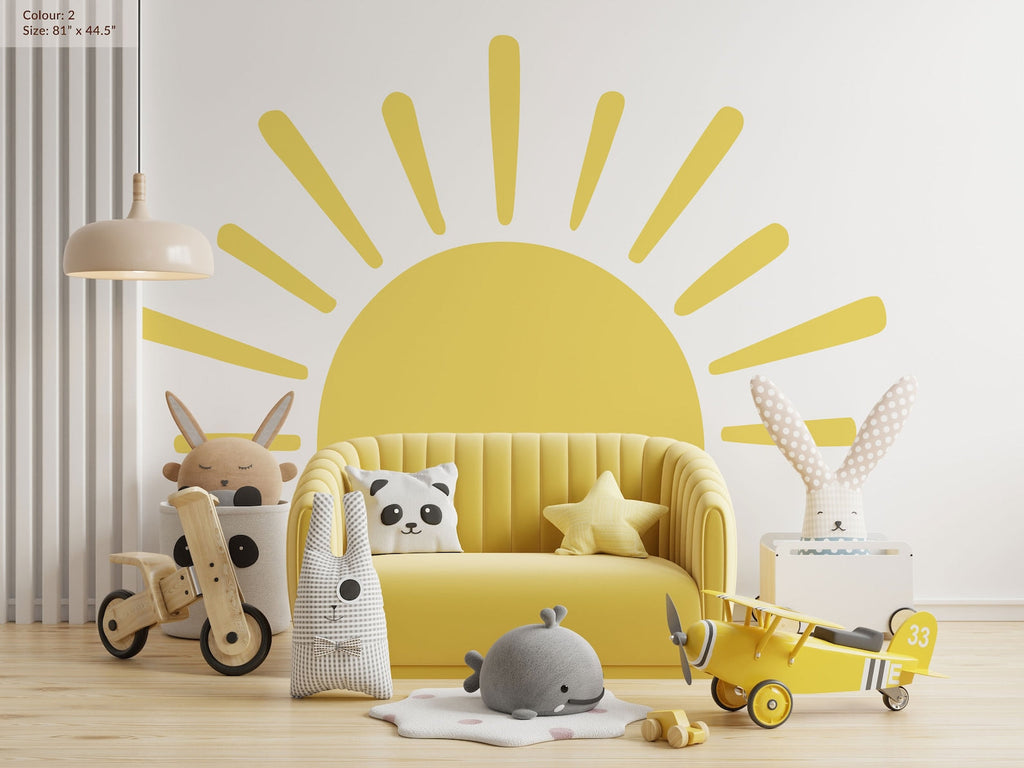 Large Half Sun Wall Decal - Nursery Decor | Kids Room Wall Art | Removable Sunburst Wall Stickers