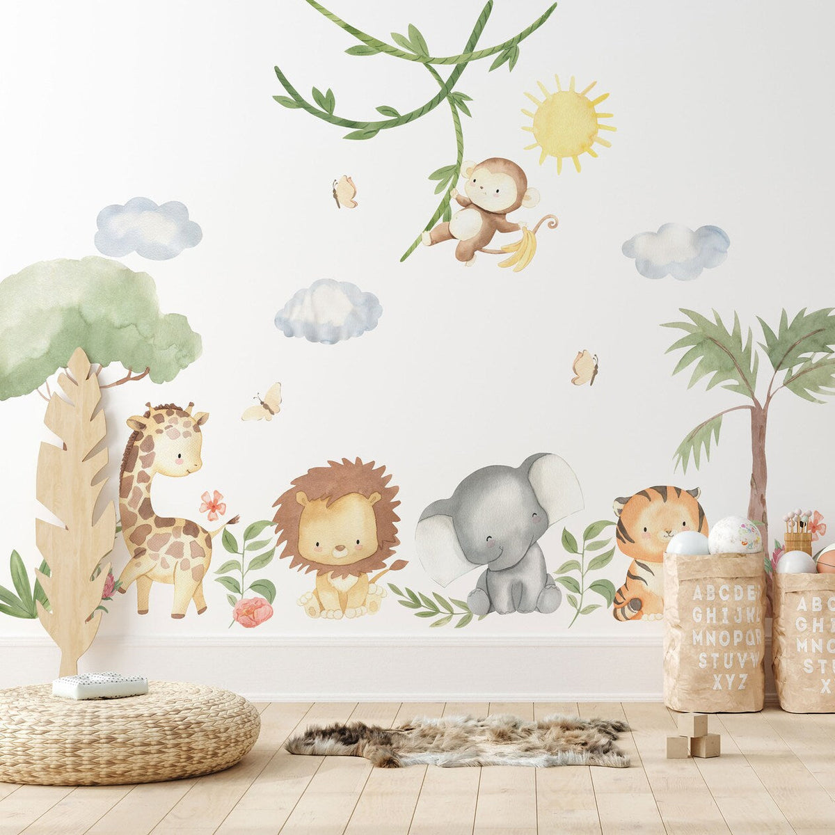 XL Safari Wall Sticker Set for Kids | Safari Animals | Wall Decal | Africa Watercolor Decal Set | Nursery Peel and Stick Nursery Wall Decor