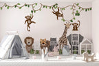 Large Safari Animals and Monkey Wall Decals, Jungle Animal Wall Stickers, Nursery Wall Decals, Repositionable Jungle Wall Decals