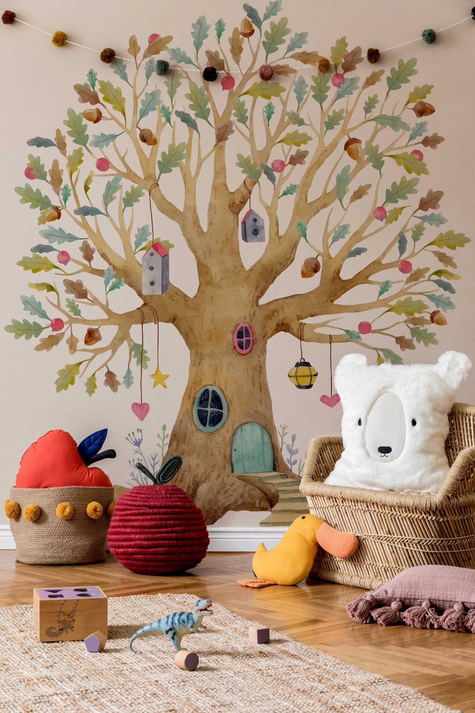 Fairy Tree House Wall Decal | Magical Wildflower Garden Floral and Fairy Wall Sticker - 3 Sizes Available