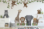 Large Safari Animals and Monkey Wall Decals, Jungle Animal Wall Stickers, Nursery Wall Decals, Repositionable Jungle Wall Decals