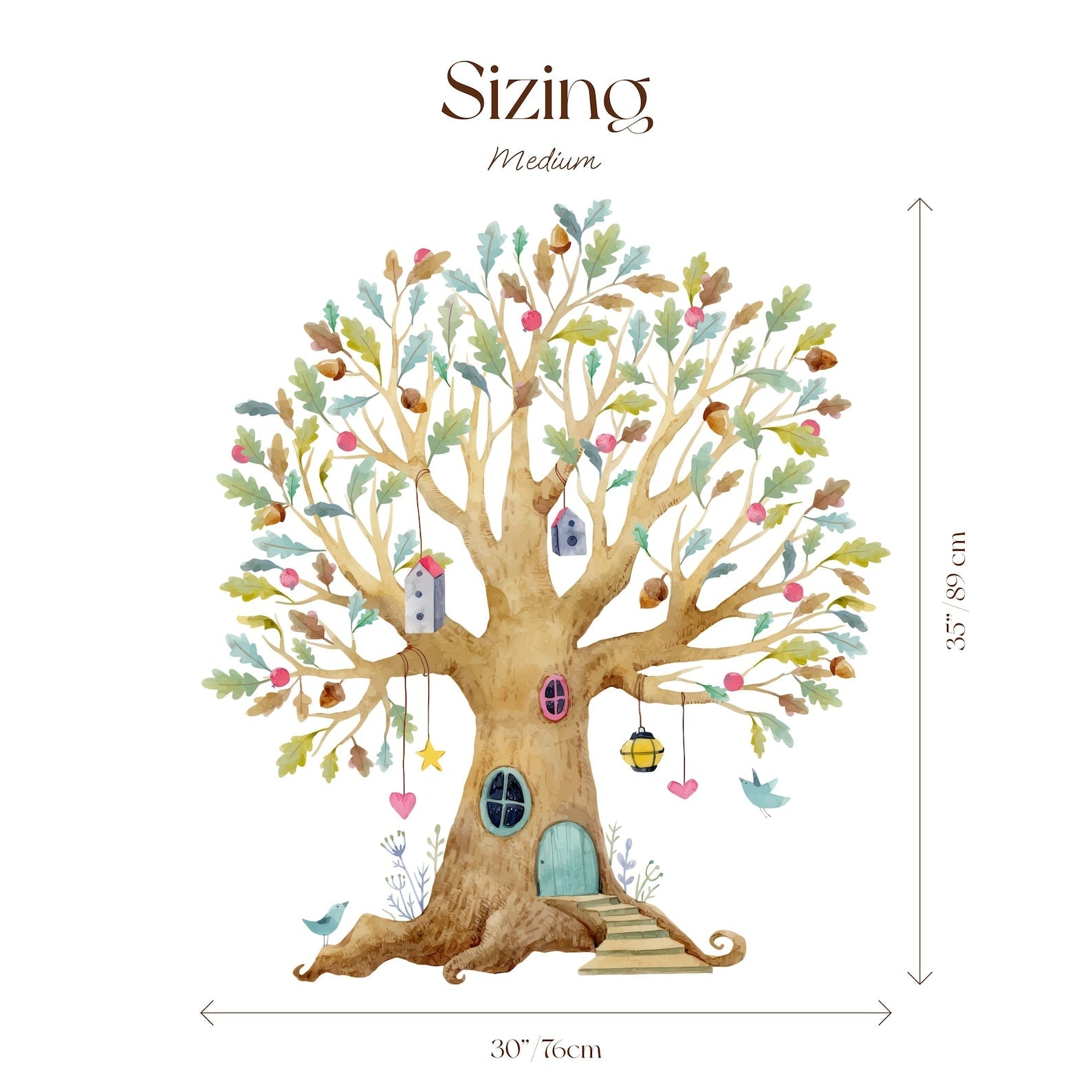 Fairy Tree House Wall Decal | Magical Wildflower Garden Floral and Fairy Wall Sticker - 3 Sizes Available