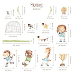 Watercolor Football Animals Nursery Wall Decals | Bear, Monkey, Giraffe, Lion Playing Soccer | Kids Room Decor | Peel and Stick Wall Art