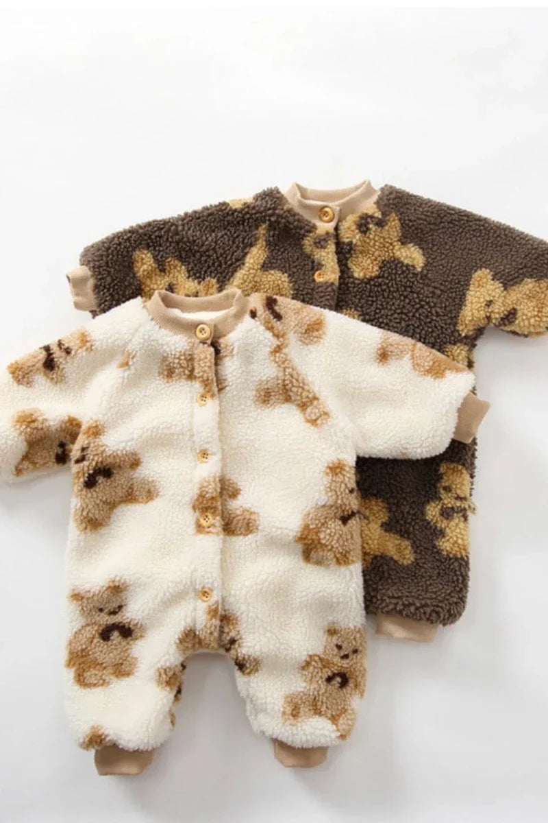 Bear Fleece Romper Cream or Brown