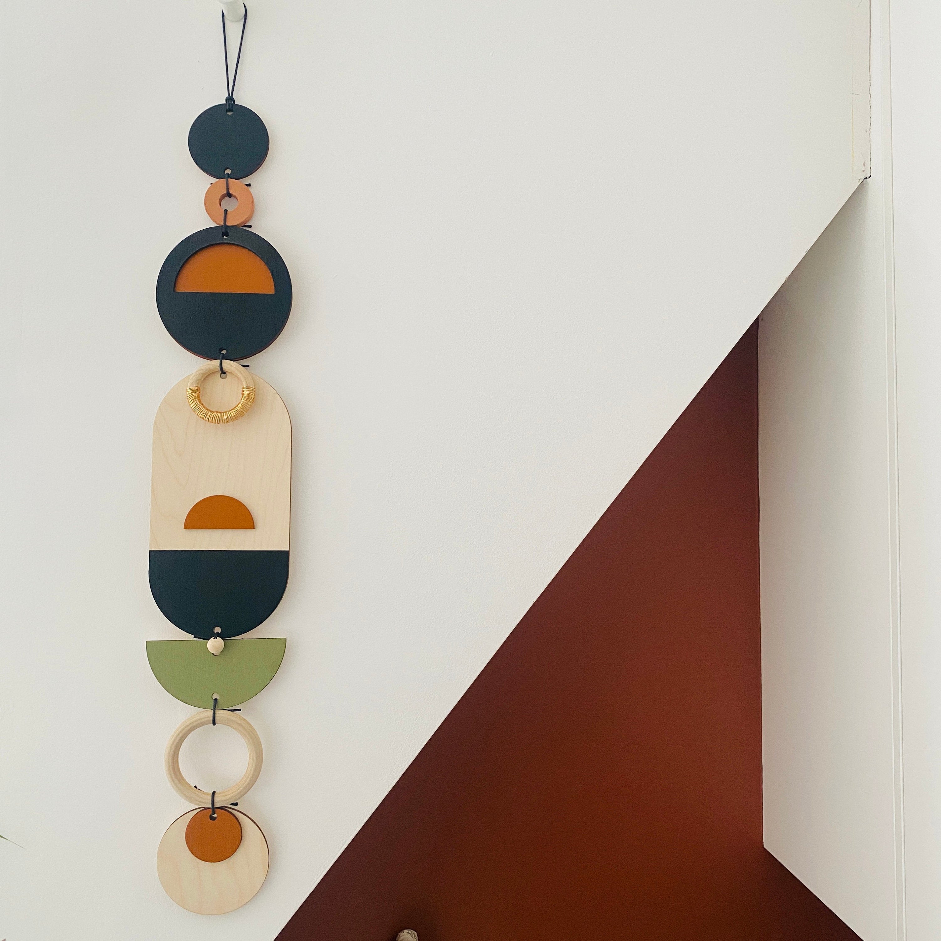 Modern Wall Art - Geometric Artwork - Minimal Home Decor - New Home Trend - Slim Centre Piece Art - Long Wall Tapestry - Wood Art