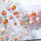 Hello Claws | Strawberry Cake Bunny Embossed Pattern Design Nail Deco Sticker