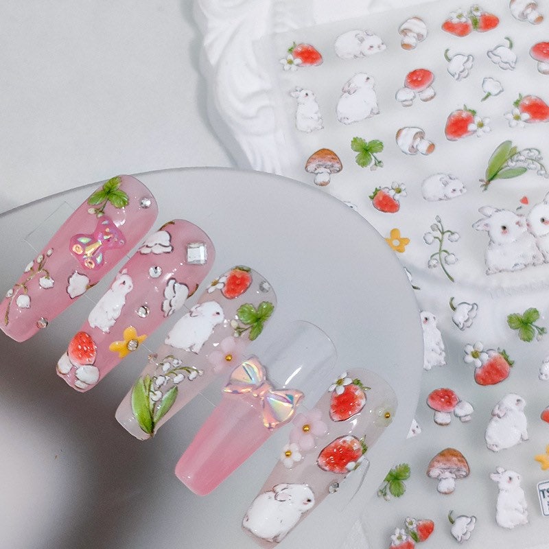Hello Claws | Nail Deco Pink Strawberry Bunny Sticker
