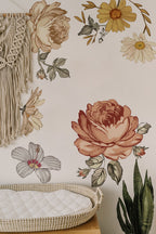 Soft Nursery Floral Wall Decal Wall Sticker for Kids Vintage Peony Flower
