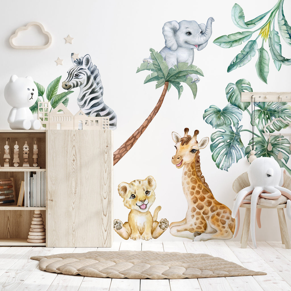 Adorable Safari Wall Decals - Removable Peel and Stick African Animals Stickers for Kids Room