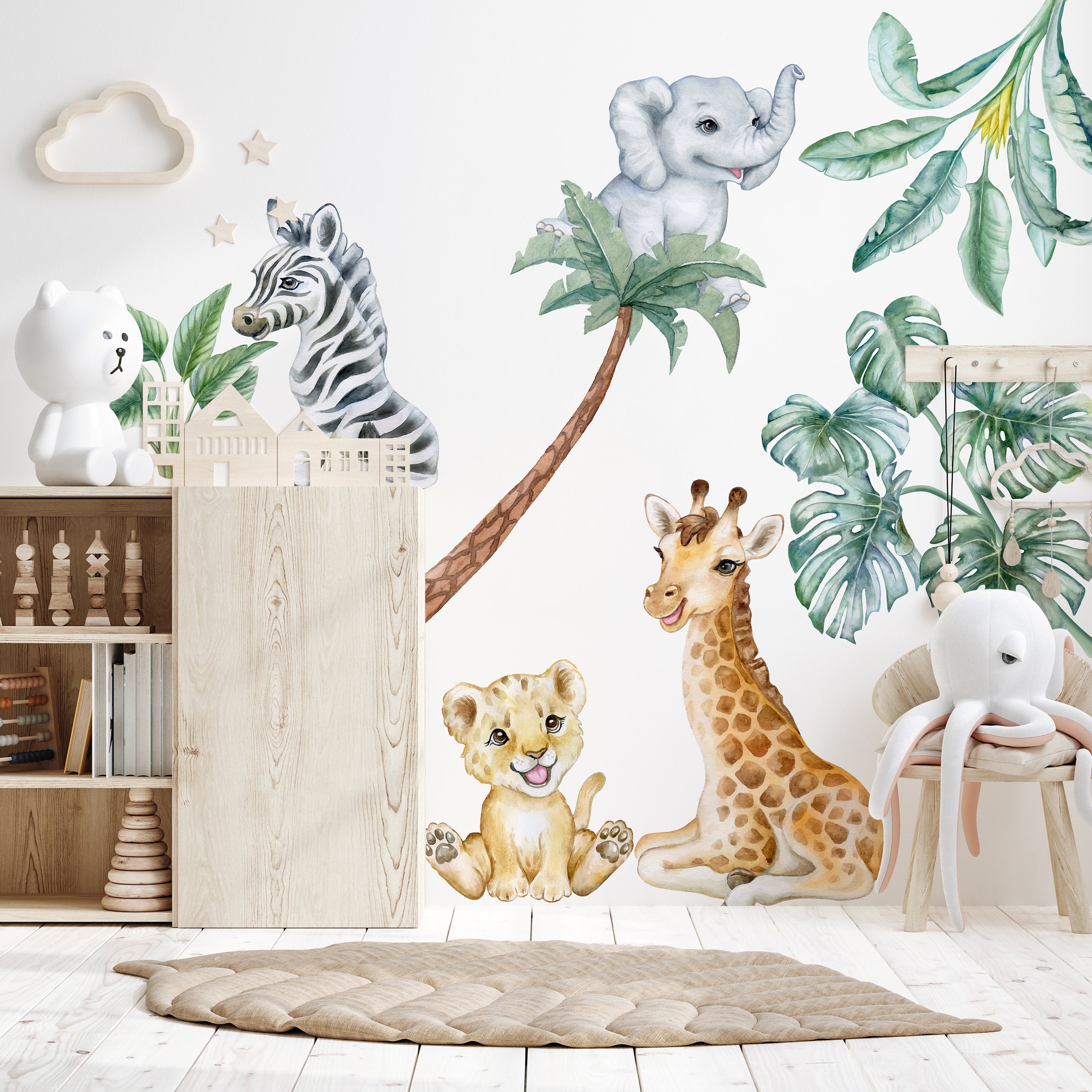 Adorable Safari Wall Decals - Removable Peel and Stick African Animals Stickers for Kids Room