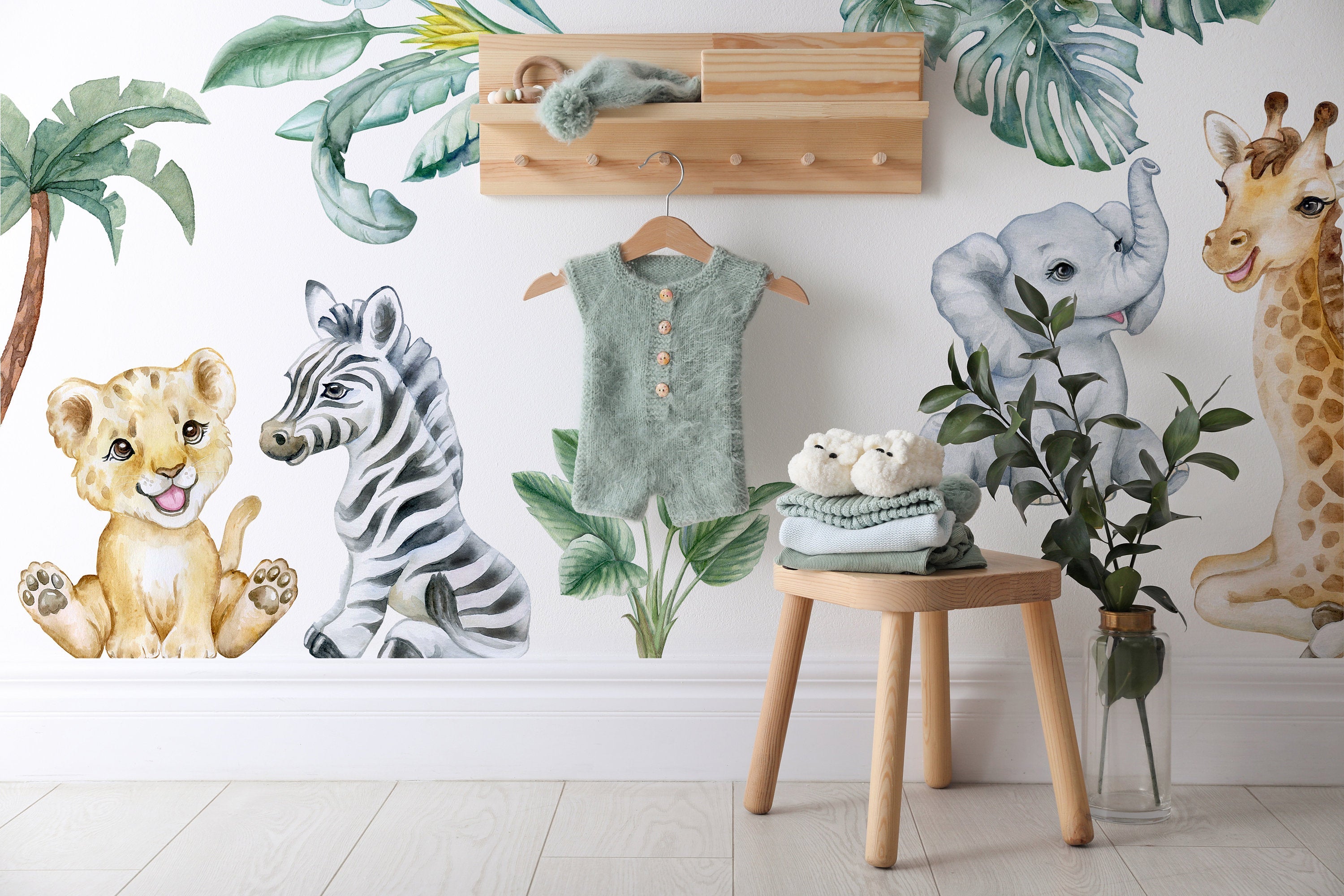 Adorable Safari Wall Decals - Removable Peel and Stick African Animals Stickers for Kids Room