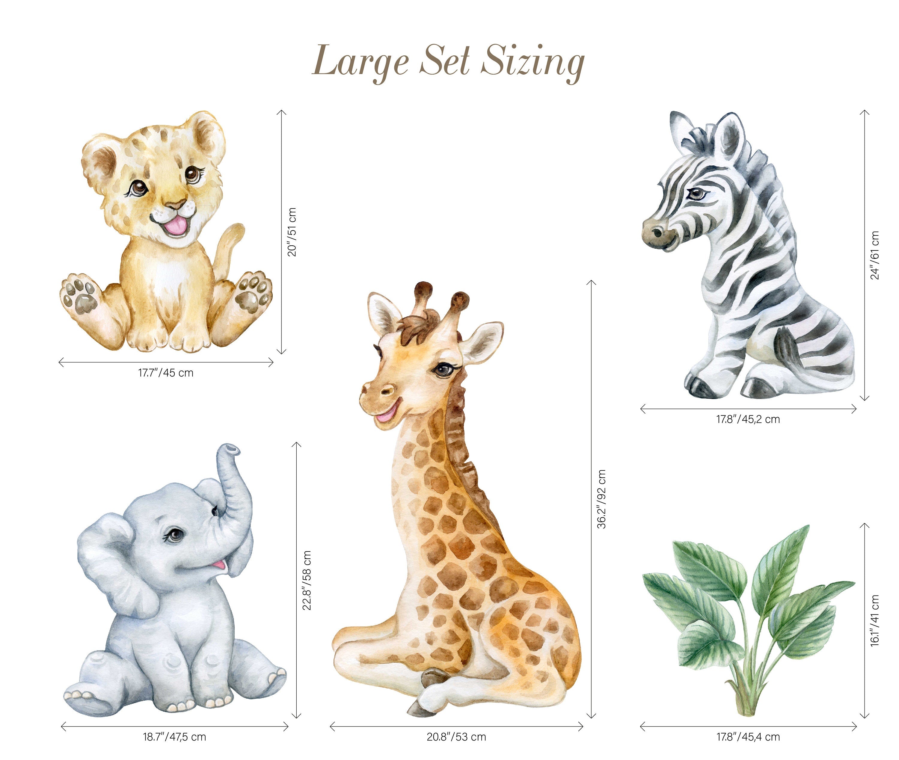 Adorable Safari Wall Decals - Removable Peel and Stick African Animals Stickers for Kids Room