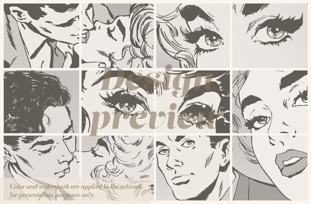 Black & White Pop Art Wall Mural, Self adhesive removable wallpaper, peel and stick, temporary wallpaper, wall art