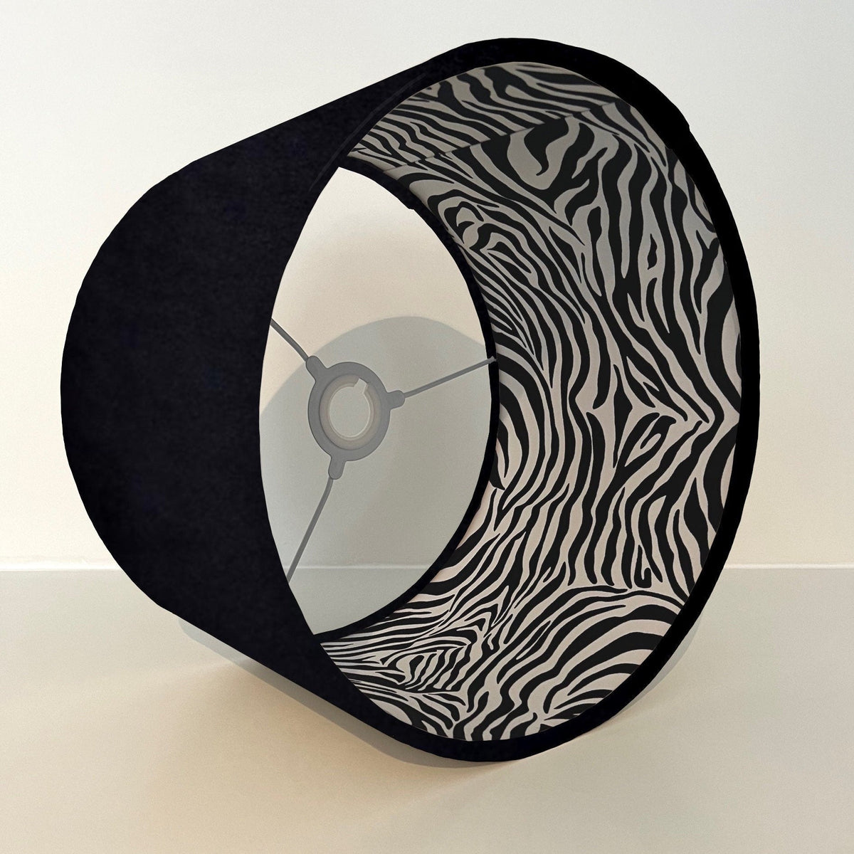 Black Velvet & Zebra Cotton Double Sided Drum Lampshade | Handmade Ceiling Light Shade | Bespoke UK