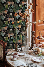 Vintage Botanical Wallpaper Peel and Stick Dark Tropical Plants with Leopard Wall Mural