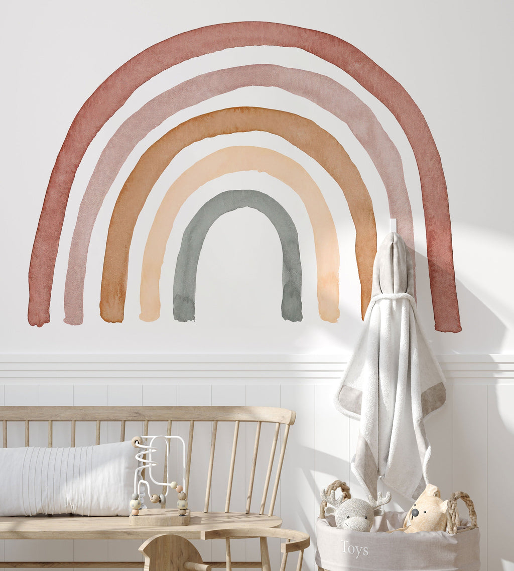 Bohemian Rainbow Nursery Decal - Peel and Stick Wall Sticker, Neutral Sweet Rainbow Wall Art, No Background Decal