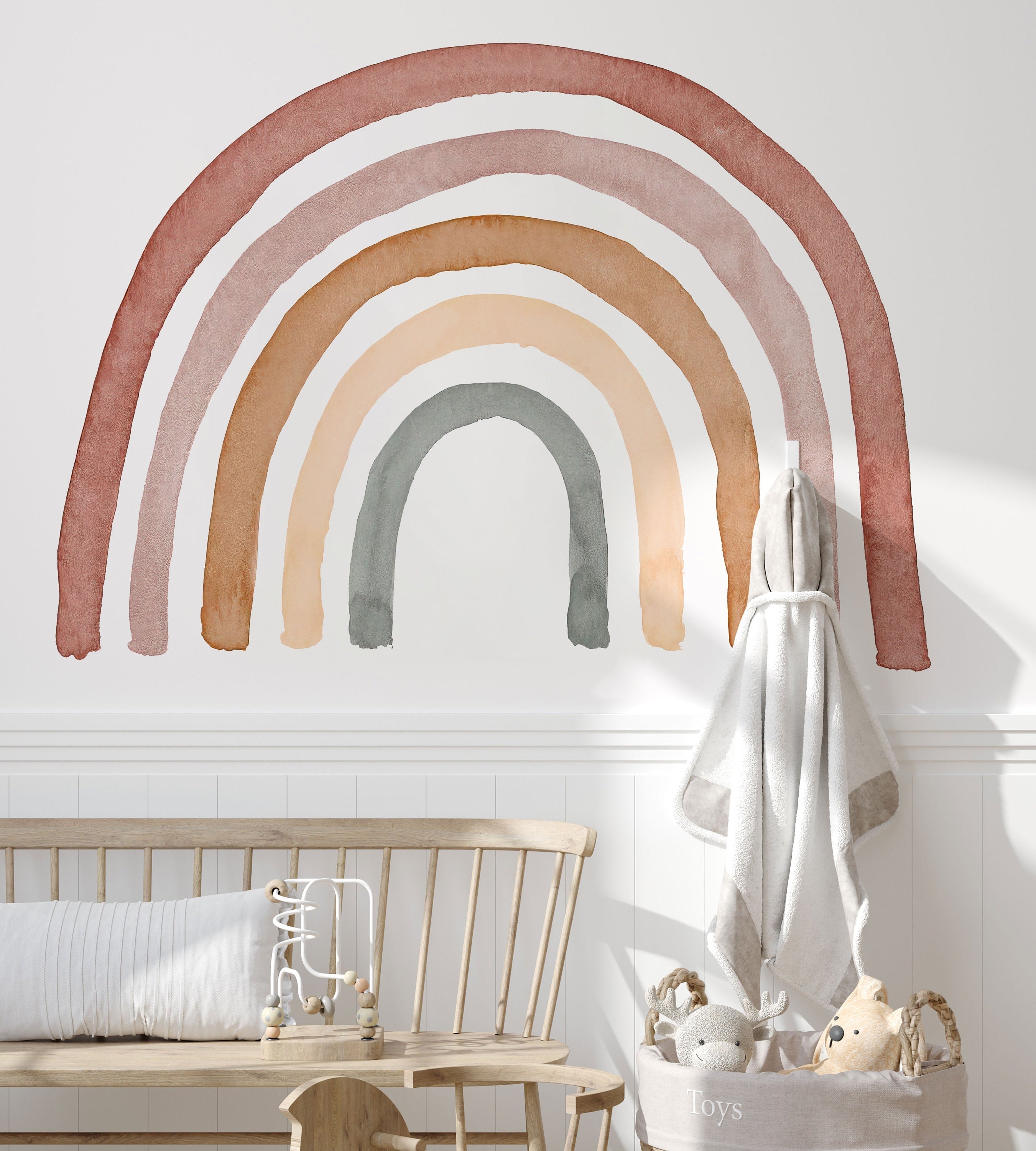 Bohemian Rainbow Nursery Decal - Peel and Stick Wall Sticker, Neutral Sweet Rainbow Wall Art, No Background Decal