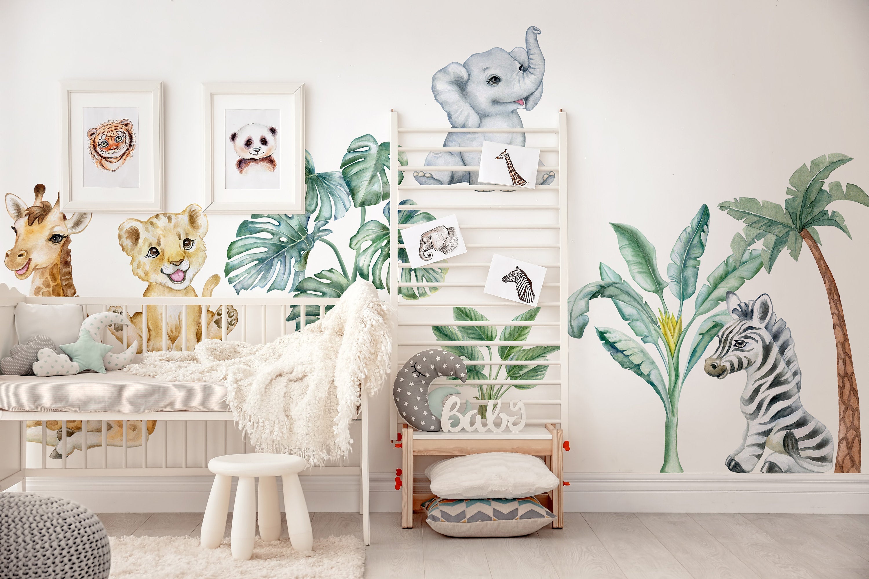 Adorable Safari Wall Decals - Removable Peel and Stick African Animals Stickers for Kids Room