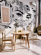 Black & White Pop Art Wall Mural, Self adhesive removable wallpaper, peel and stick, temporary wallpaper, wall art