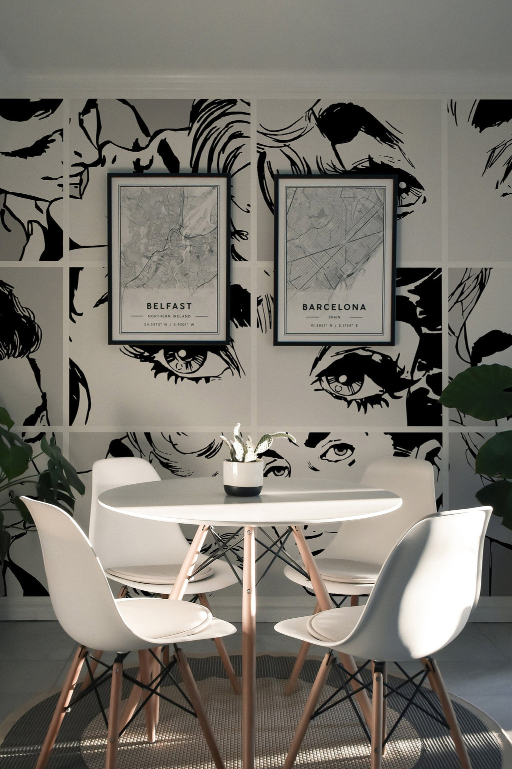 Black & White Pop Art Wall Mural, Self adhesive removable wallpaper, peel and stick, temporary wallpaper, wall art