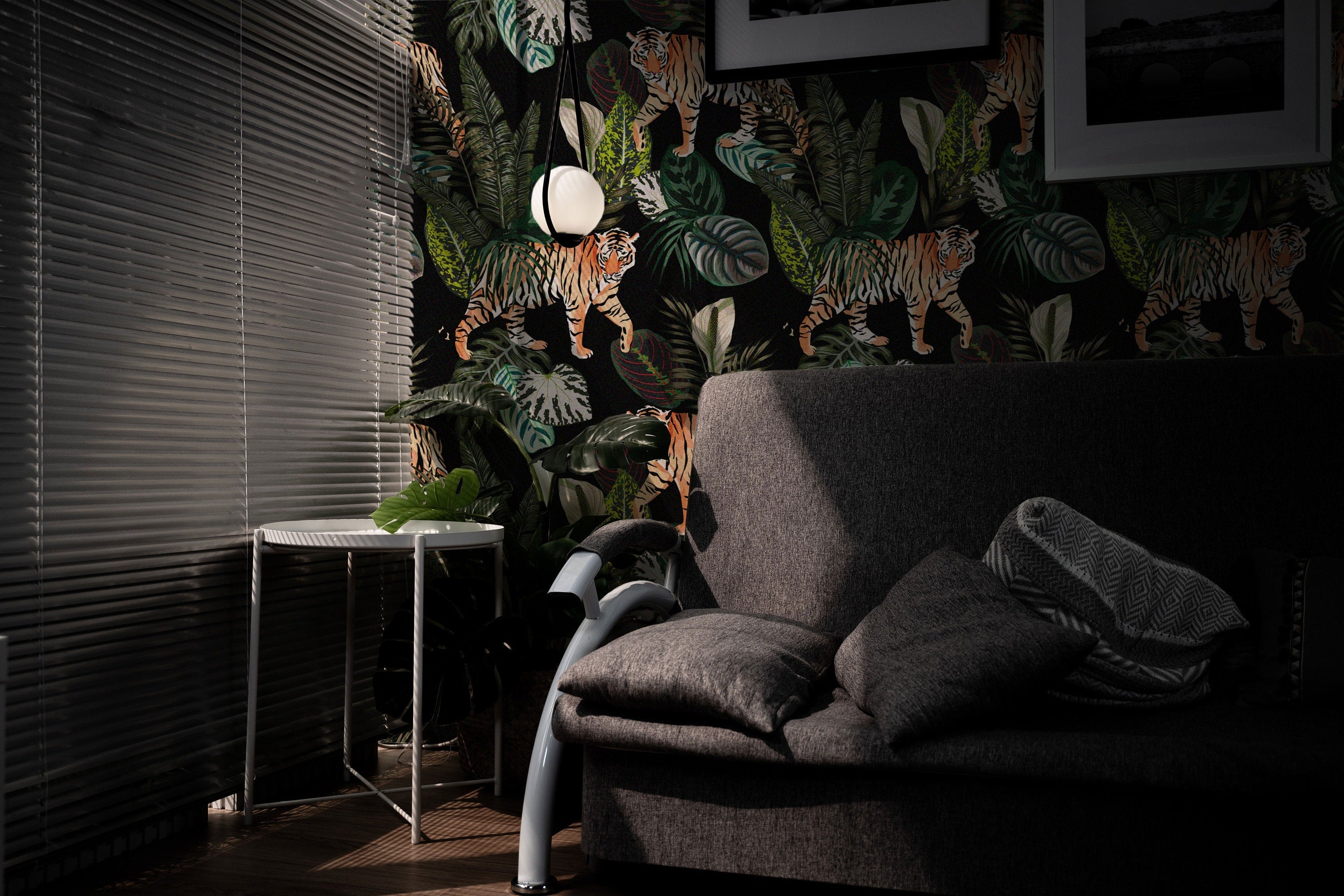 Vintage Botanical Wallpaper Peel and Stick Dark Tropical Plants with Leopard Wall Mural
