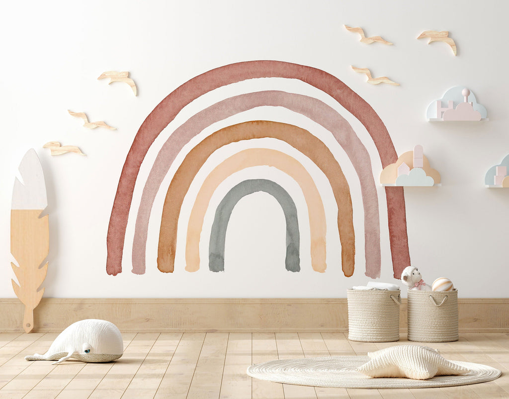 Bohemian Rainbow Nursery Decal - Peel and Stick Wall Sticker, Neutral Sweet Rainbow Wall Art, No Background Decal