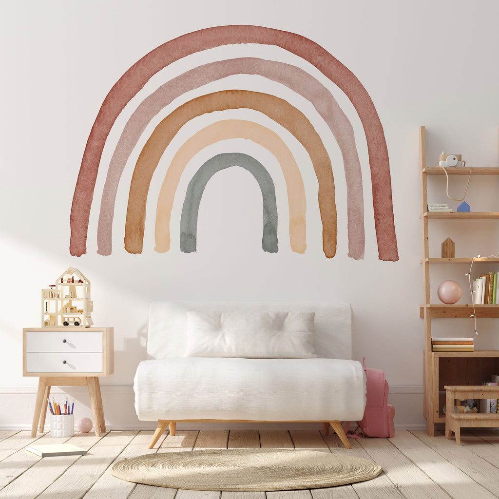 Bohemian Rainbow Nursery Decal - Peel and Stick Wall Sticker, Neutral Sweet Rainbow Wall Art, No Background Decal