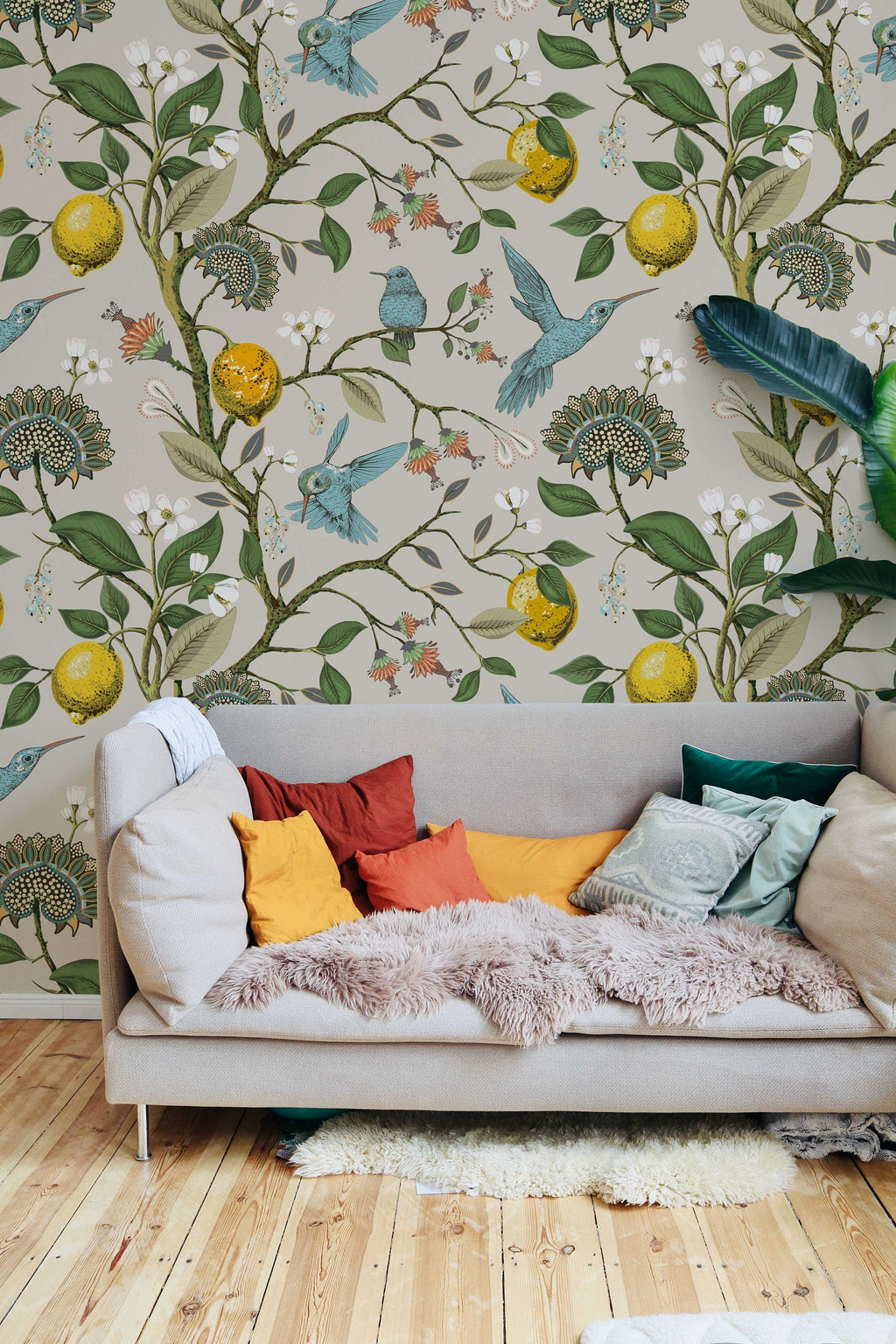Lemon Grove Hummingbirds Peel and Stick Wallpaper - Removable Self-Adhesive for Nursery or Kitchen