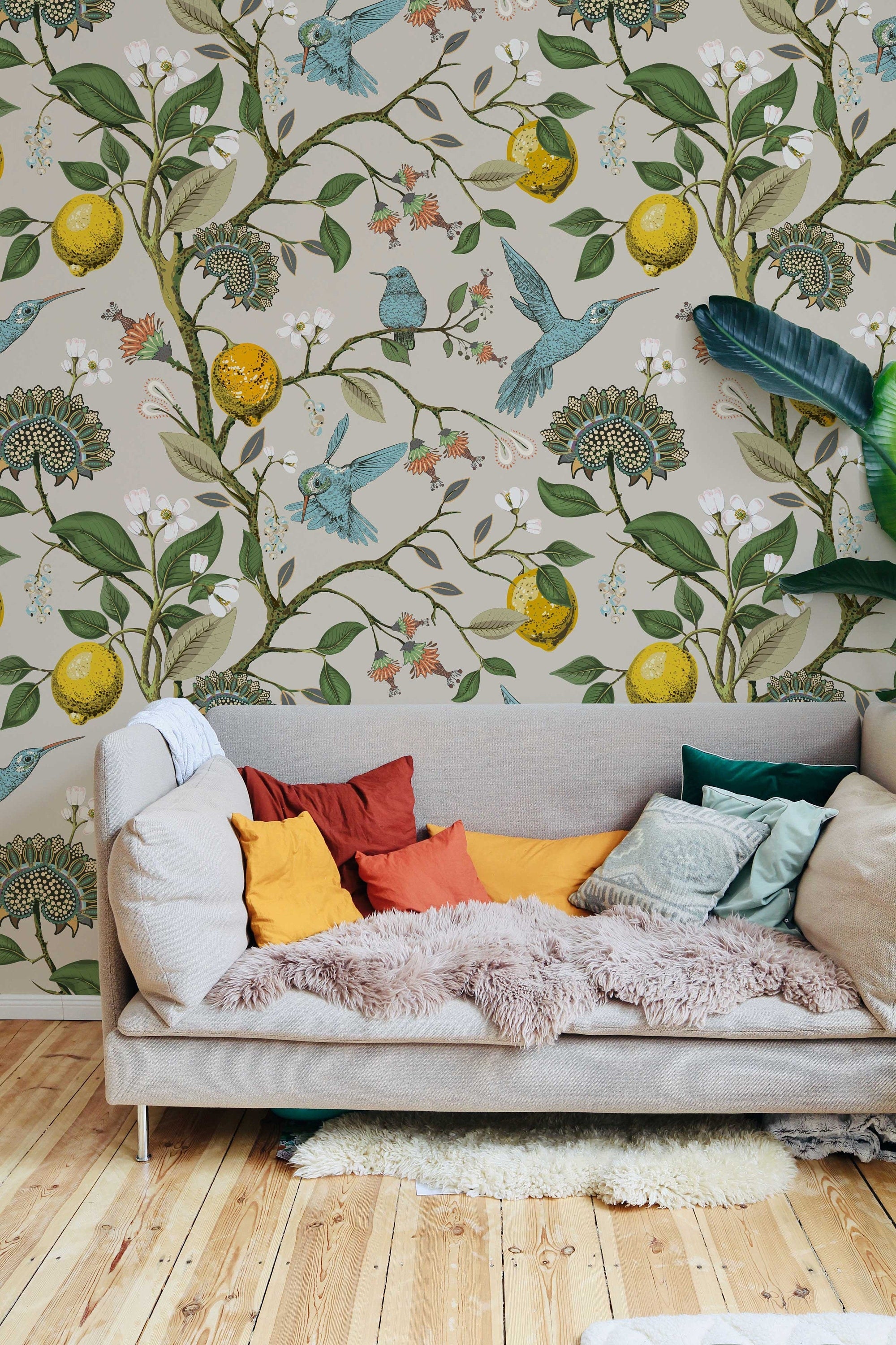 Lemon Grove Hummingbirds Peel and Stick Wallpaper - Removable Self-Adhesive for Nursery or Kitchen