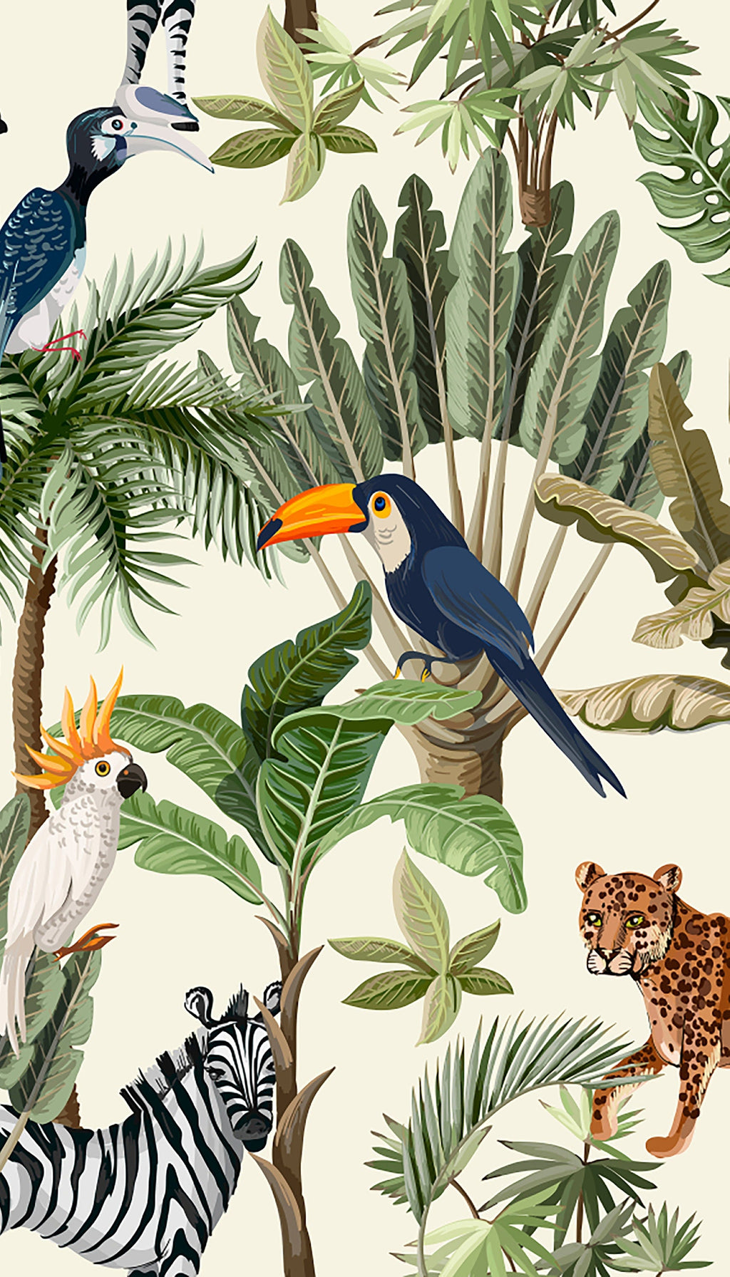 Playful Jungle Animals Watercolour Wallpaper for Nursery and Kids' Room Décor