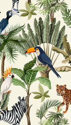 Playful Jungle Animals Watercolour Wallpaper for Nursery and Kids' Room Décor
