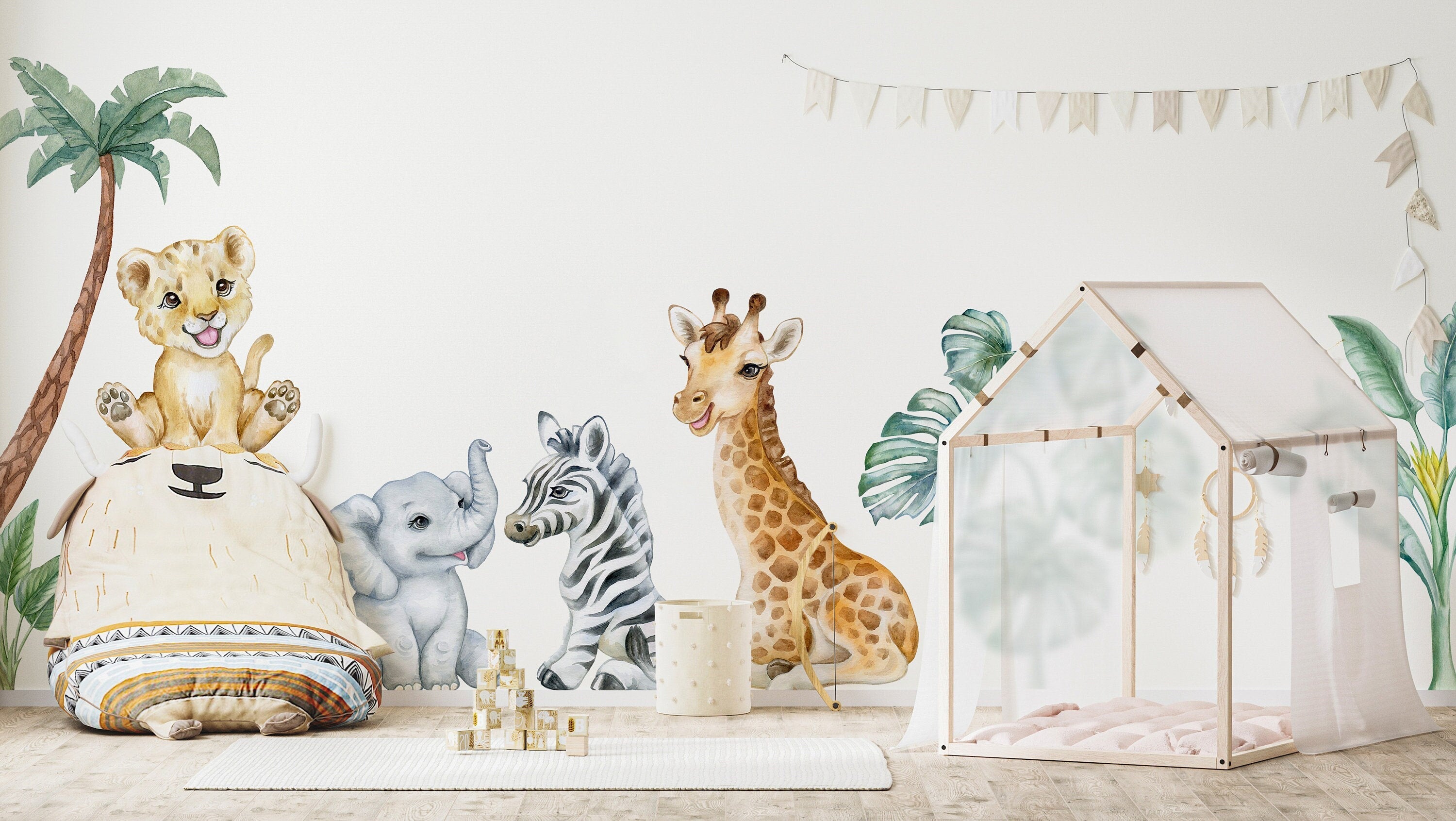 Adorable Safari Wall Decals - Removable Peel and Stick African Animals Stickers for Kids Room