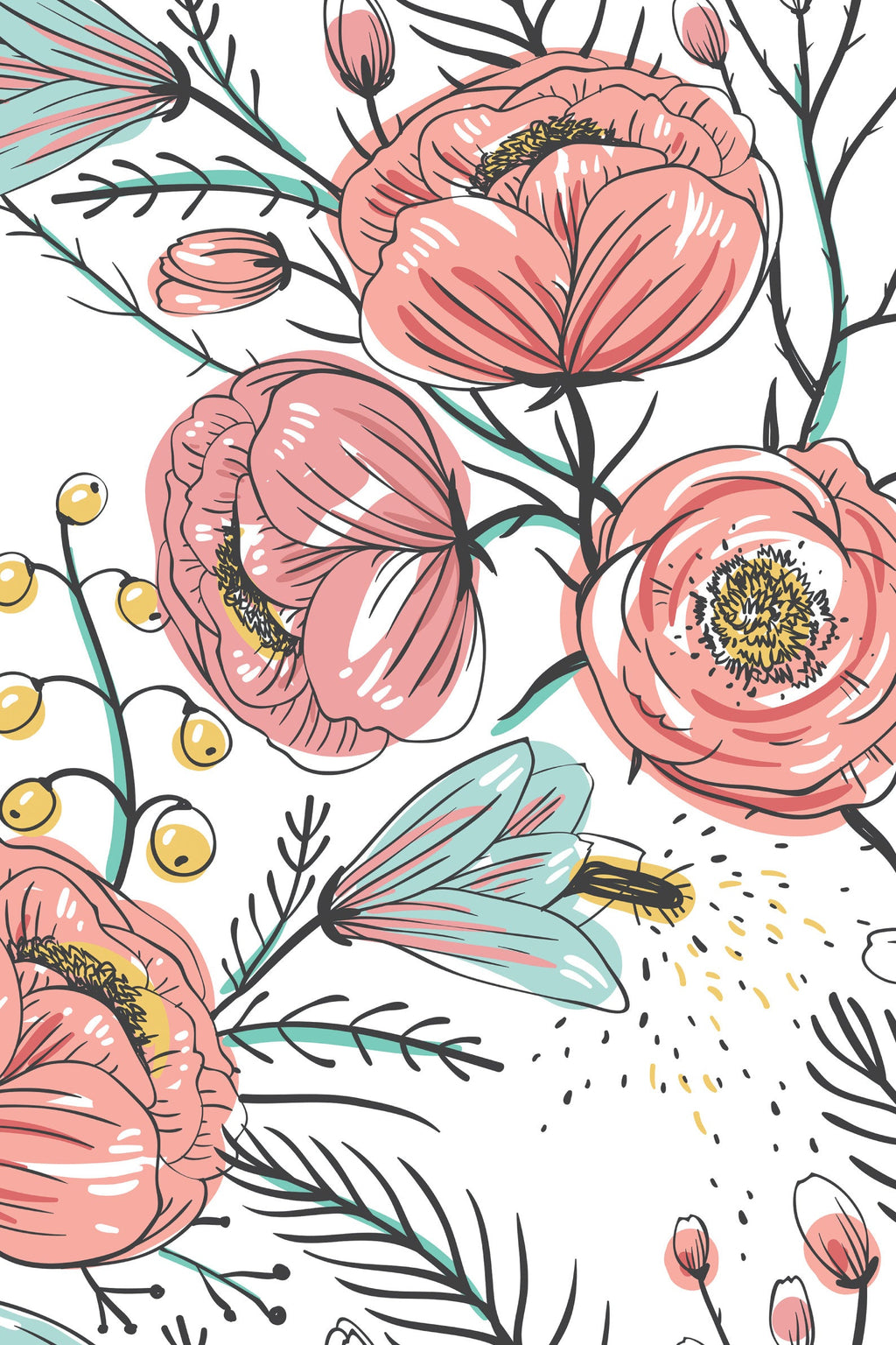 Anemone Fall Peel And Stick Wallpaper, Floral Wall Mural, Poppy Flowers Removable Wallpaper, Pink Wall Covering