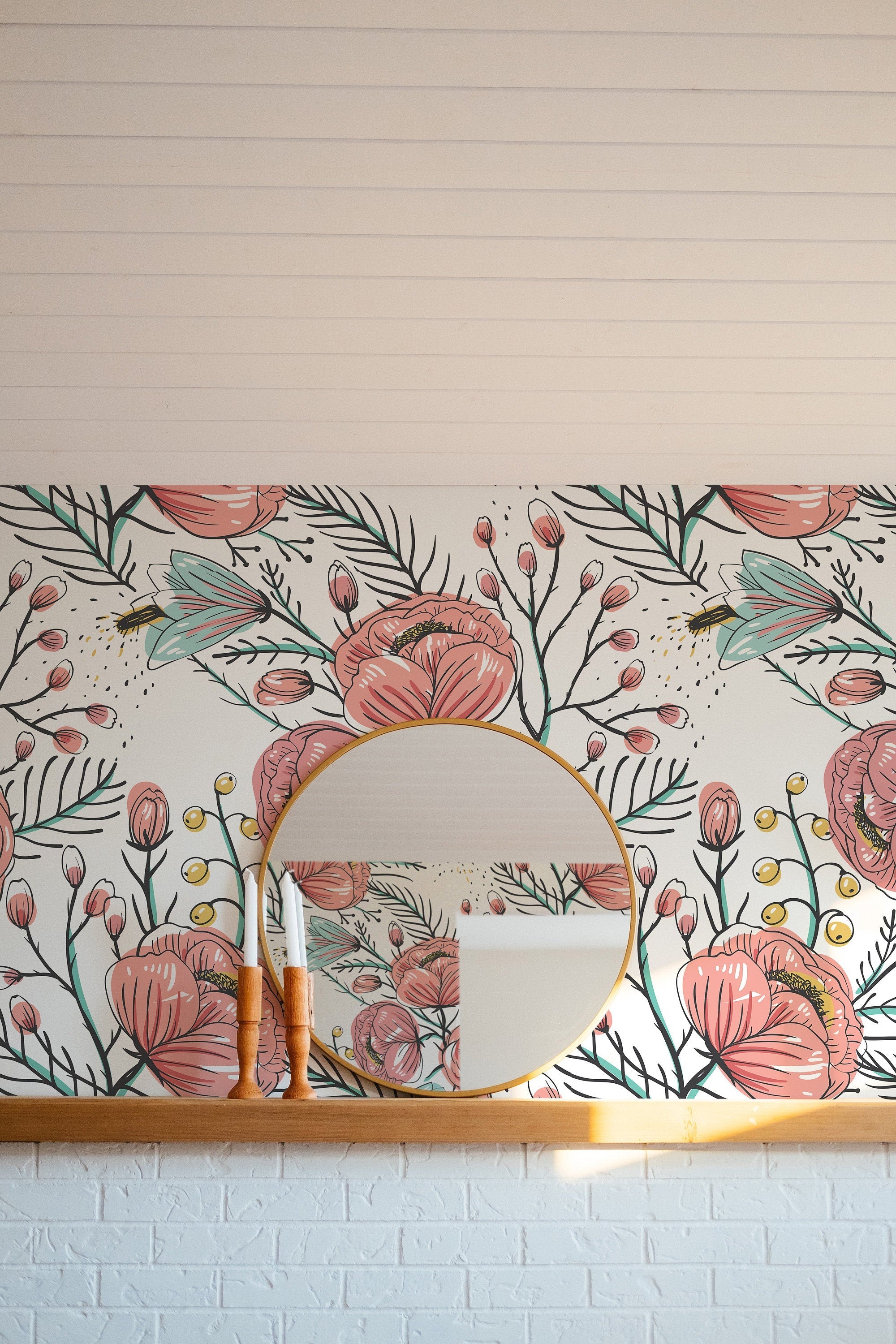 Anemone Fall Peel And Stick Wallpaper, Floral Wall Mural, Poppy Flowers Removable Wallpaper, Pink Wall Covering