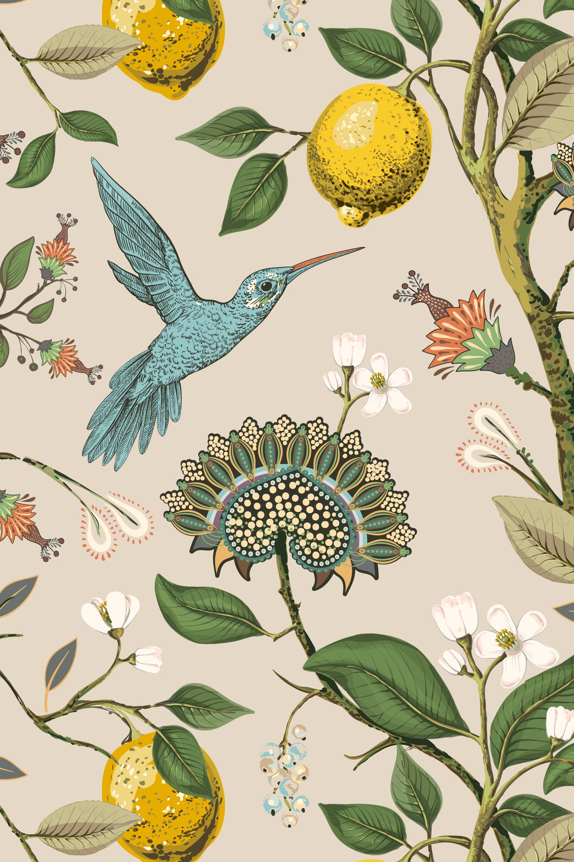 Lemon Grove Hummingbirds Peel and Stick Wallpaper - Removable Self-Adhesive for Nursery or Kitchen