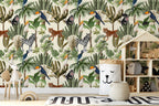 Playful Jungle Animals Watercolour Wallpaper for Nursery and Kids' Room Décor