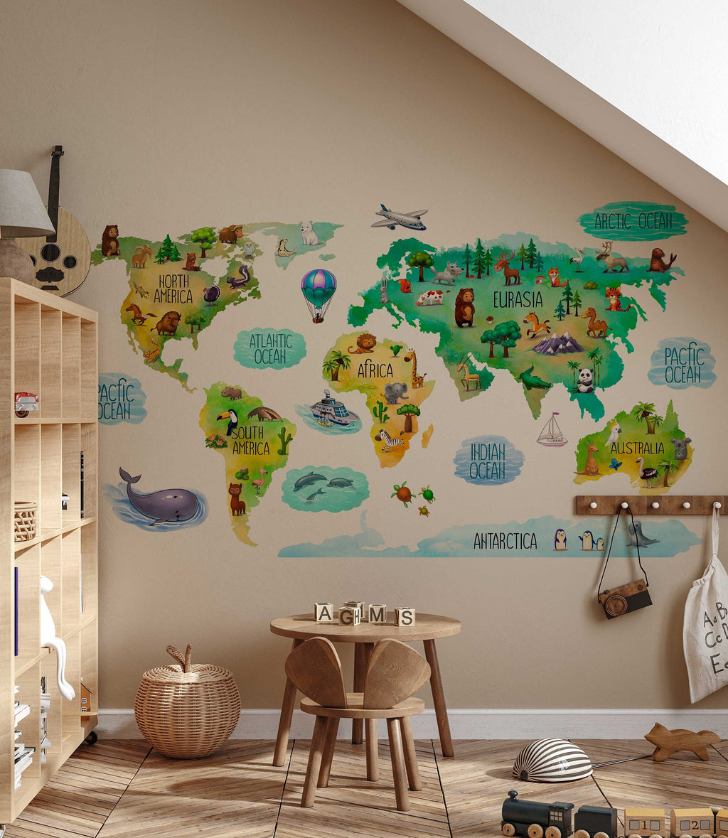 Educational Kids World Map Wall Decal for Nursery