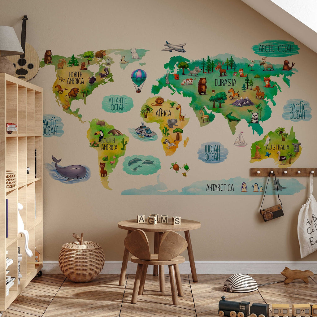 Educational Kids World Map Wall Decal for Nursery