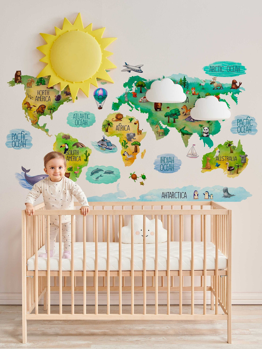 Educational Kids World Map Wall Decal for Nursery