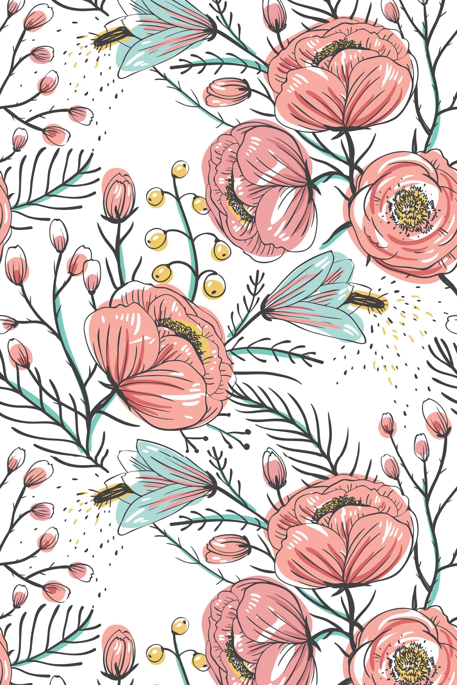 Anemone Fall Peel And Stick Wallpaper, Floral Wall Mural, Poppy Flowers Removable Wallpaper, Pink Wall Covering