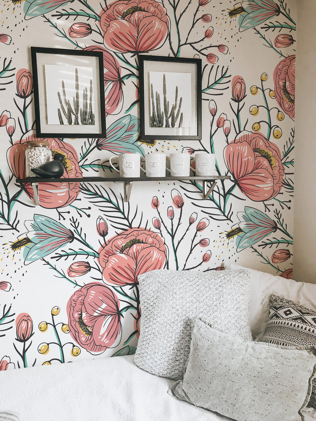 Anemone Fall Peel And Stick Wallpaper, Floral Wall Mural, Poppy Flowers Removable Wallpaper, Pink Wall Covering