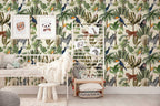 Playful Jungle Animals Watercolour Wallpaper for Nursery and Kids' Room Décor