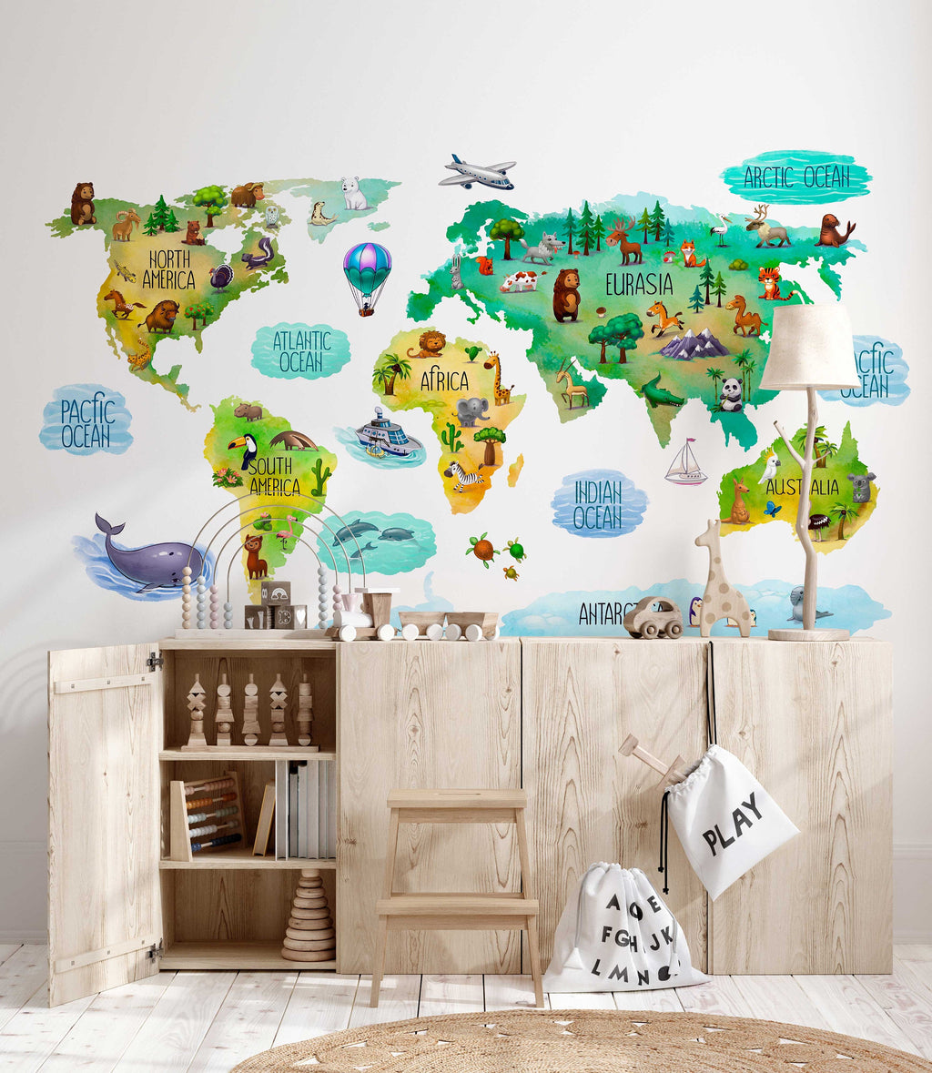 Educational Kids World Map Wall Decal for Nursery